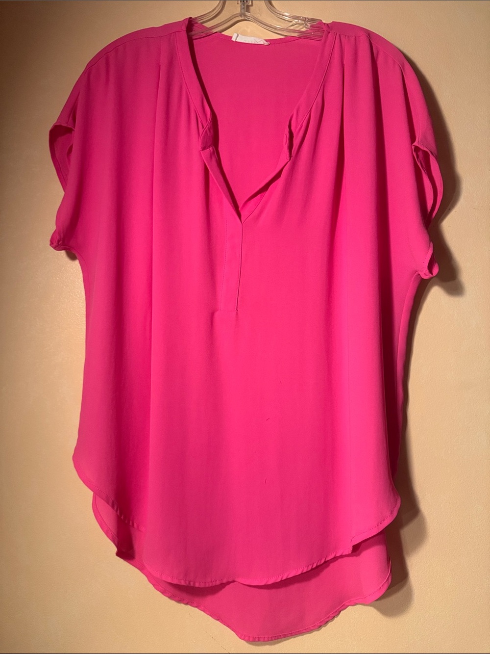 Lush Hot Pink Split V-Neck Blouse EUC